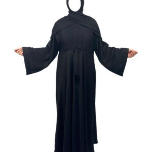 V-Neckline Plain Black Abaya