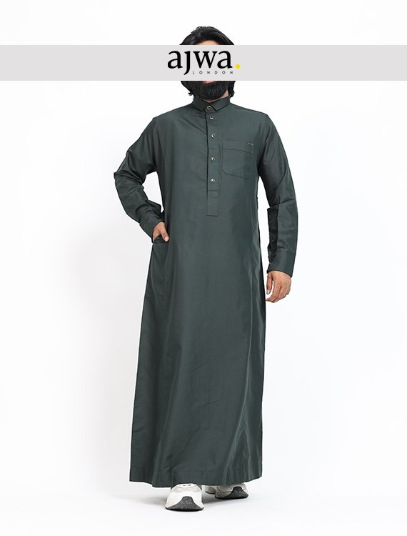 Men's Forest Green Premium Jubba Thobe Long Sleeve - Image 6