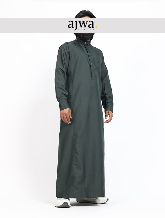 Men's Forest Green Premium Jubba Thobe Long Sleeve - Image 2
