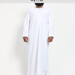Men's White Jubba Thobe Round Neck - Hub AlHaya