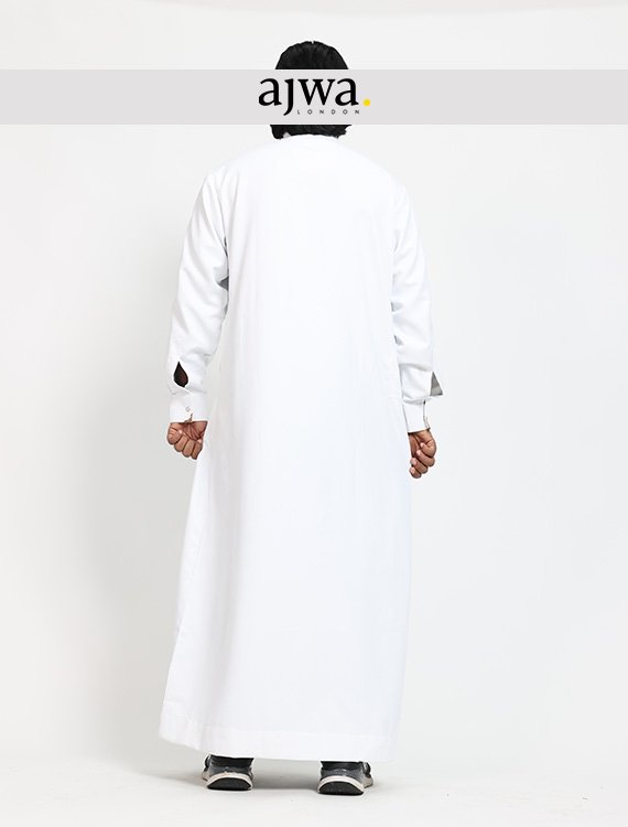 Men's White Premium Jubba Thobe With Collar - ajwa. London - Image 3