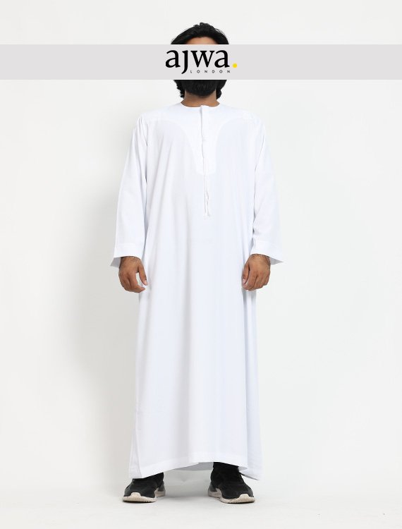 White Mens Qatari Jubba Thobe - Ikaf