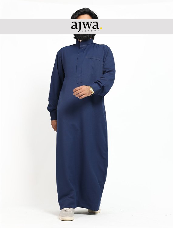 Navy Blue Saudi Jubba Thobe for Men - ajwa. London - Image 4